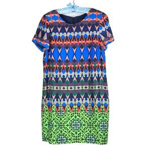 J. Crew Multicolor Geometric Print Shift Dress 100% Silk Womens Size 10